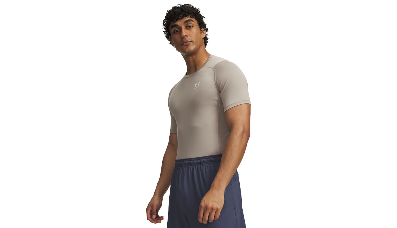 Under Armour UA HeatGear Compression Short Sleeve Timberwolf Taupe Мъже - Бельо Under Armour - Beige - 1361518-203-XL - Size: XL